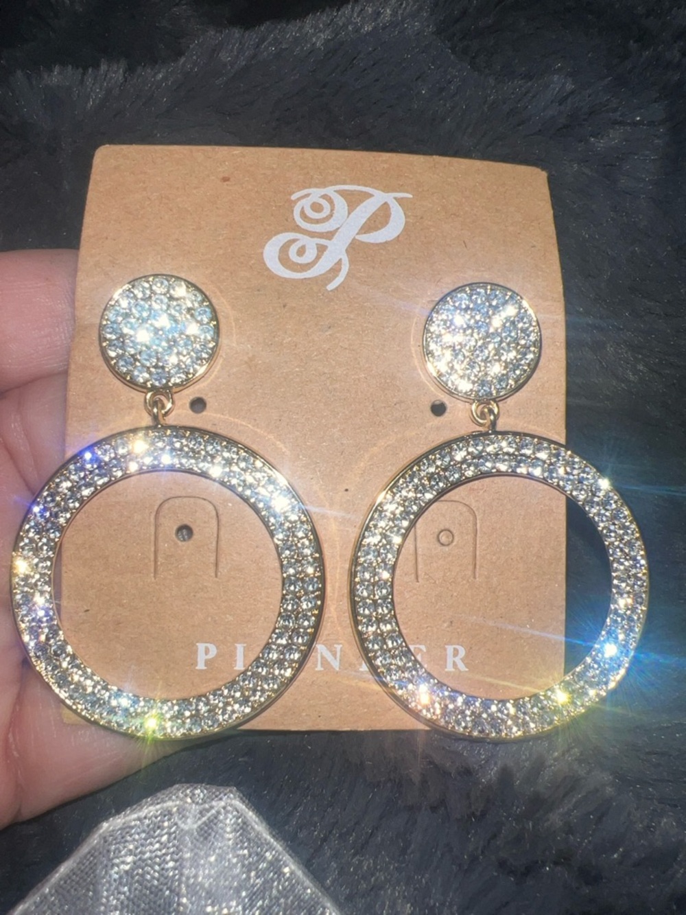 Gold-Tone Crystal Open Hoop Drop Earrings